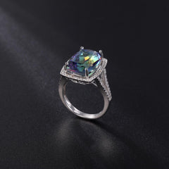 European and American Fashion Temperament Inlaid Colorful Crystal Vintage Soleste Halo Sterling Silver Ring for Women