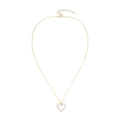 Hollow Zircon Heart Shape Pendant Silver Necklace