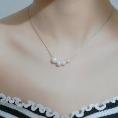 Four Round Pearl Silver Necklace