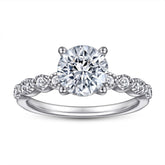 (1.2CT) Four Prongs Round Zircon Beading Silver Ring for Women