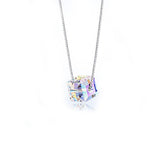 White Crystal Square Cube Pendant Silver Necklace for Women