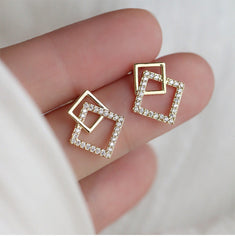 Geometric Square Silver Studs Earrings for Women