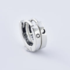 Asymmetric Sun and Moon Pattern Silver Hoop Earrings for Women