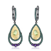 Italian Pear Drop with Sunflower Silver Drop Earrings for Women