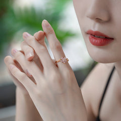 Pear Shape Pink Crystal Luxury Small Floral Opening Silver Ring