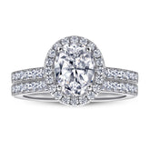 Oval Zircon Soleste Halo with Half Eternity Silver Ring Set