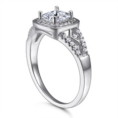 Princess Cut Zircon Soleste Halo Luxurious Silver Ring