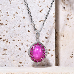 European Fashion Luxury Jewelry Design Six Starlight Surround Inlay Colourful Gemstone with Synthetic Gemstone Soleste Halo Oval Pendant Silver Necklace for Women