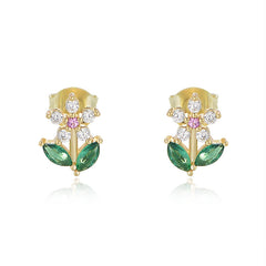 Colourful Zircon Small Flower Silver Studs Earrings for Women