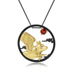 Chinese Style Element Design Zodiac Series Pig Natural Gemstone Pendant Silver Necklace for Women
