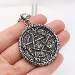Pentagram Snake Edge Round Titanium Steel Pendant for Men