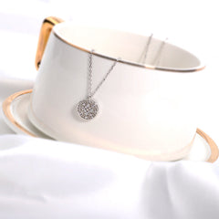 Circle Hollow Zircon Flower Silver Necklace