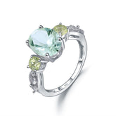 Natural Crystal Oval Shape Cathedral Silver Ring for Women