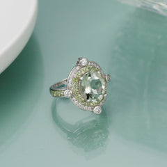 Natural Crystal Luxury Oval Soleste Holo Sterling Silver Ring for Women