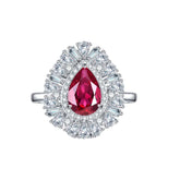 Luxury Halo Pear Drop Lab Created Ruby Ring