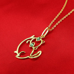 Green Zircon Hollow Cat Pendant Silver Necklace for Women