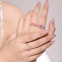 Rose Gold Oval Barbie Pink Corundum Silver Ring