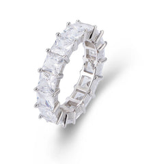 Single-row Full of Square White Zircon Sterling Silver Ring