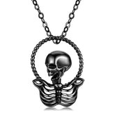 Halloween Black Skull Circle Pendant Silver Necklace