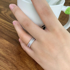 Princess Cut White and Pink Zircon Eternity Silver Ring