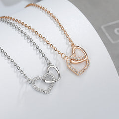 Two Hearts Interlocking with Zircon Silver Necklace for Women