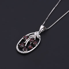 European Design Inlaid Garnet Pear Drop Pendant Silver Necklace for Women