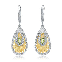 Italian Creative Sunflower Pear Drop Silver Drop Earrings for Women