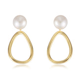 Pearl with Hollow Egg Shape Silver Drop Earrings for Women