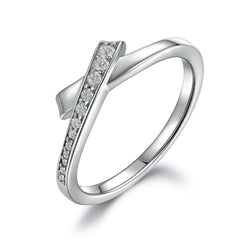Geometric Cross Design Zircon Polished Sterling Silver Ring