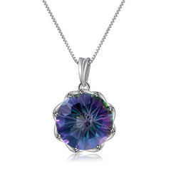 Europen Fashion Style Inlaid Colourful Crystal Flower Pendant Silver Necklace for Women
