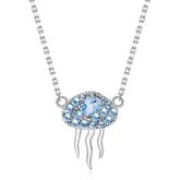 Fashion Style Inlaid with Natural Topaz Jellyfish Pendant Silver Necklace for Women