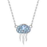 Jellyfish Pendant Natural Blue Topaz Silver Necklace