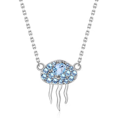 Fashion Style Inlaid with Natural Topaz Jellyfish Pendant Silver Necklace for Women