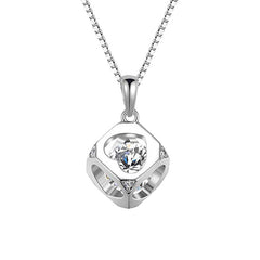 (Pendant Only) Valentine's Day Gift Love Hollow Cube with Zircon Silver Pendant for Women