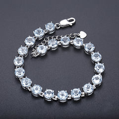 Round Cut Natural Gemstones Beading Silver Bracelet