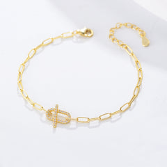 Full Zircon Geometric Oval Silver Bracelet for Women