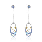 Natural Topaz Lake In Oval Long Design Silver Drop Earrings for Women
