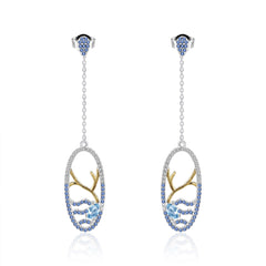 Natural Topaz Lake In Oval Long Design Silver Drop Earrings for Women