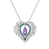 Luxury Design Inlaid Natural Colorful Gemstone Angel Wings Pendant Silver Necklace for Women