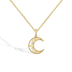 Moon with Zircon Pendant Silver Necklace for Women