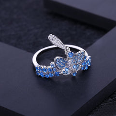 High Quality Luxury Inlaid Swiss Blue Gemstone Silver Ring for Women