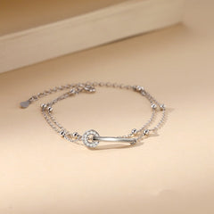 Circle Zircon Buckle Double-layer Silver Bracelet for Women
