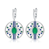 Luxury Fashion Design Inlaid Green Agate Circle Sterling Silver Drop Earrings for Women
