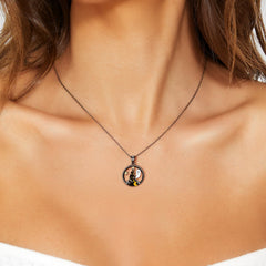 Halloween Ghost Castle Circle Pendant Silver Necklace