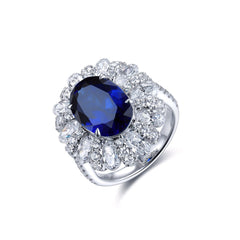 Luxury Halo Oval Lab Created Sapphires Ring