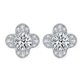 Colourful Round Zircon Clover Silver Studs Earrings for Women
