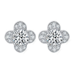 Colourful Round Zircon Clover Silver Studs Earrings for Women
