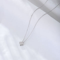 Geometric Square with Zircon Pendant Sterling Silver Collarbone Necklace for Women