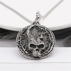 Halloween Horned Skull Round Disk Titanium Steel Pendant for Men