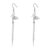 Hollow Butterfly with Zircon Tassel Earline Silver Drop Earrings for Women